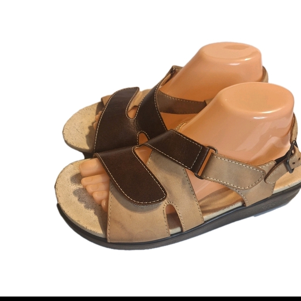 SAS Huggy Leather Women's Sandals in Brown and Tan. Size 9.5 - Picture 2 of 12